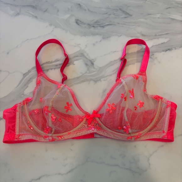 Savage X Fenty Hot Pink and Cream Mesh Bra - Picture 1 of 7